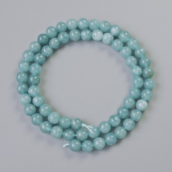 Aquamarine Beads, Natural Stone, Smooth Round Beads, Diameter 6.5 mm, Length Approximately 38 cm on a String