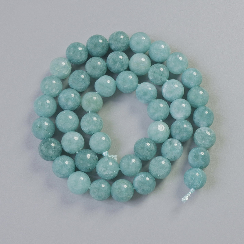 Aquamarine Beads, Natural Stone, Smooth Round Beads, 10 mm Diameter +/-, Length 38 cm +/- on Thread