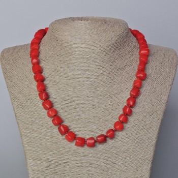 Natural Coral Necklace, Faceted, Bead Diameter 9-10 mm, Length 45-50 cm