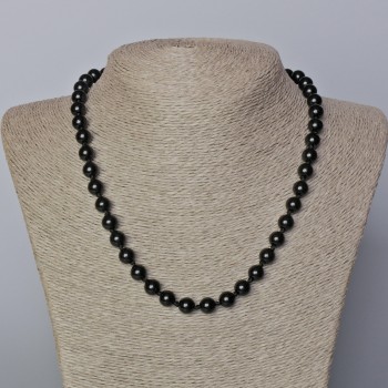 Necklace Black Agate (pressed) Smooth Bead, 8 mm diameter+-, length 45-48 cm+