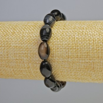 Bracelet Black Agate Natural Stone Oval, 10×14 mm diameter ± (stretch), length 18 cm+