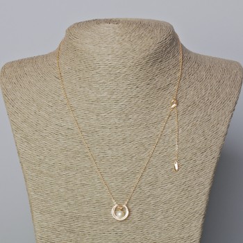 Xuping Chain with 18K Gold Plating, 1 mm Thick with a Pendant Featuring White Crystals and a Bead, 12×13 mm Diameter, Length 46–51 cm