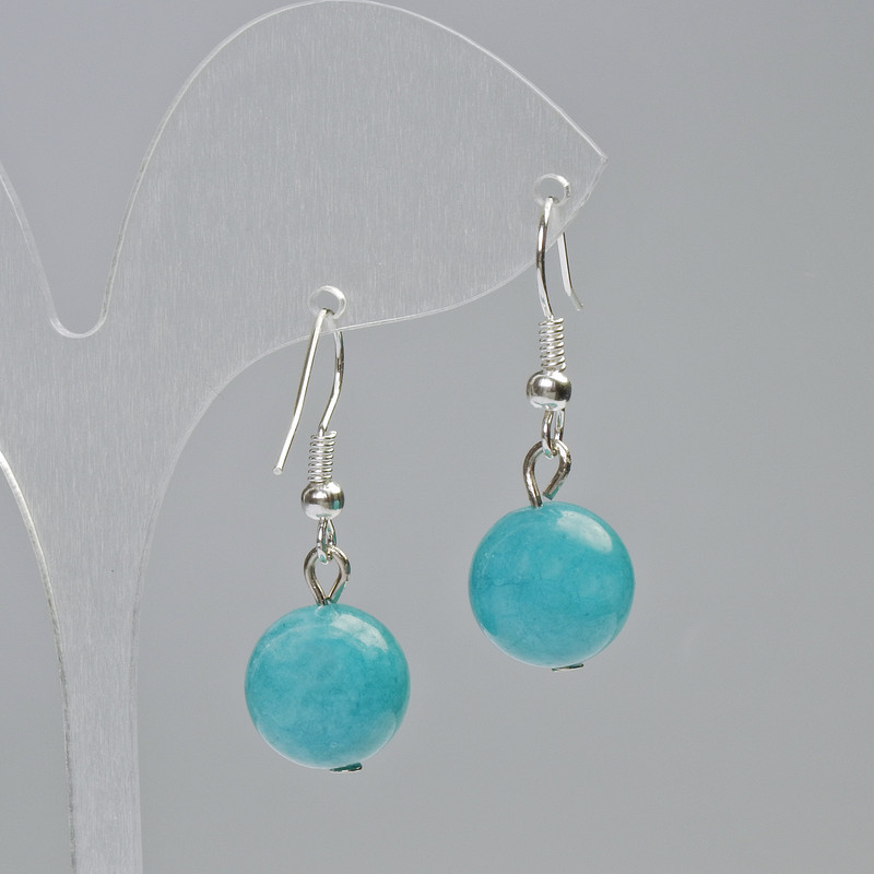 Aquamarine earrings, natural stone, smooth bead, diameter about 12 mm, length about 33 mm