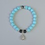 Turquoise (synthetic) and Black Agate natural stone bracelet, 8 mm diameter ± (stretch), length 18 cm ± with metal inserts