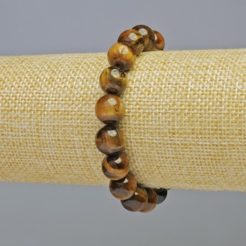 Tiger's Eye Bracelet with natural stone, smooth beads, diameter 10 mm ± (stretch), length 18 cm+