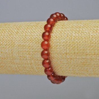 Natural carnelian bracelet with smooth beads, 8 mm diameter ± (stretch), length 18 cm+