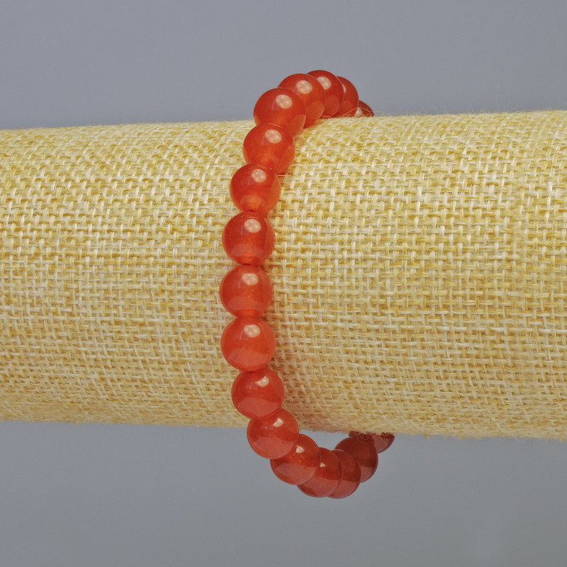 Bracelet Carnelian natural stone smooth beads, diameter 8mm± (stretch), length 18 cm+