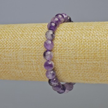 Amethyst Bracelet, Natural Stone, Smooth Beads, 8.5 mm Diameter ± (Stretch), Length 18 cm+
