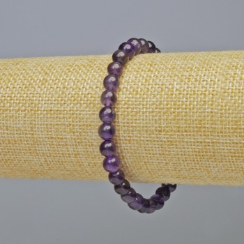 Amethyst bracelet, natural stone, smooth beads, diameter 6.5 mm ± (stretch), length 18 cm+