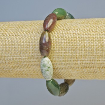 Bracelet with multicolored Jasper, natural stone, oval, 10×20 mm ± (stretch), length 18 cm+