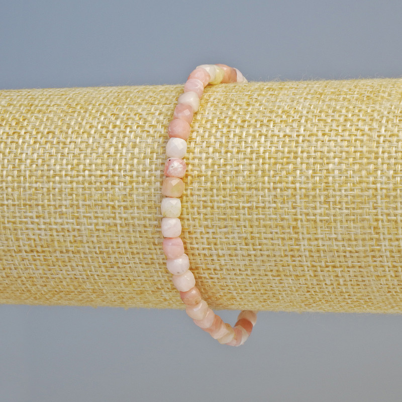 Pink Opal Bracelet with Faceted Cubes, 5 mm Diameter ± (Stretch), Length 18 cm+