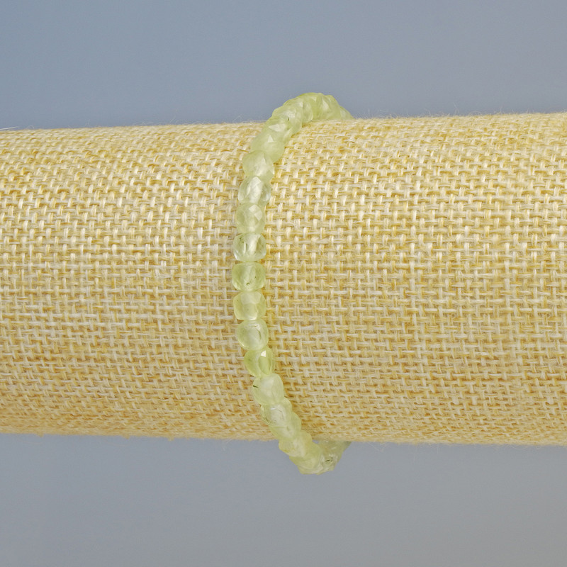 Prehnite bracelet, natural gemstone, faceted cube beads, 4-5 mm diameter, stretch, 18 cm+