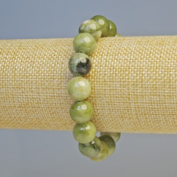 Bracelet with Green Opal Beads (Synthetic Acrylic) — Smooth Beads, 12 mm Diameter, Stretch, 18 cm Length