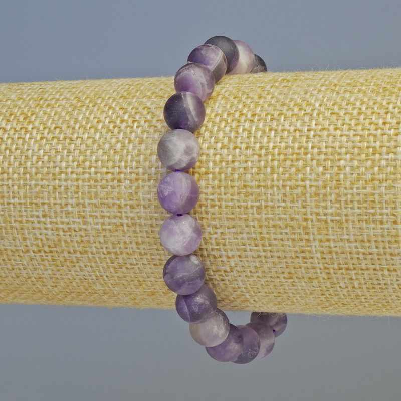 Amethyst Bracelet with Natural Stone, Matte Smooth Bead, Diameter 8.5 mm ± (Stretch), Length 18 cm+