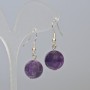 Amethyst natural stone smooth-ball earrings, diameter 14 mm ±, length 35 mm ±