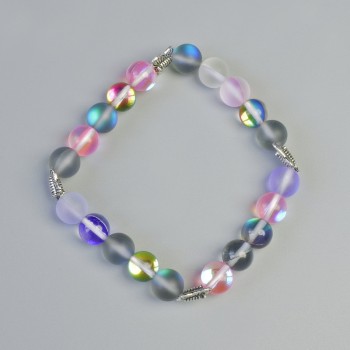 Opal Glass Bead Bracelet Assortment, Smooth Beads, 8 mm Diameter ± (stretch), Length 18 cm ± with Metal Inserts