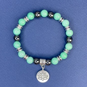 Amazonite and Hematite Bracelet, smooth beads, 8 mm diameter ± (stretch), length 18 cm ± with metal inserts