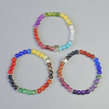 Assortment Smooth Bead Bracelet, 6mm diameter +/- (stretch), length 18cm +/- with metal inserts