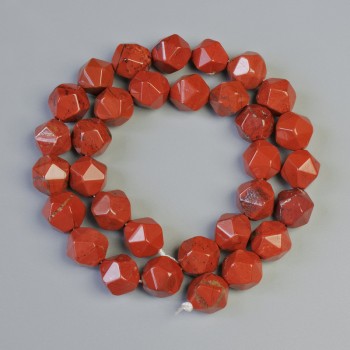 Red Jasper Beads, Natural Stone, Faceted, Diameter 10x12 mm, Length 37 cm on Thread