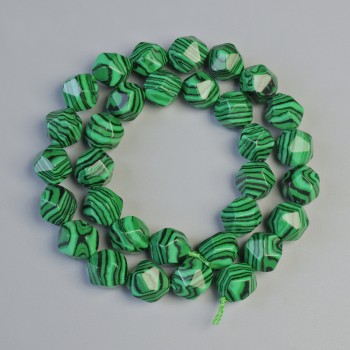 Malachite Beads (Pressed), Faceted, Diameter 10x12 mm, Length approximately 37 cm on thread