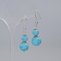 Turquoise Earrings (Pressed) Smooth Balls, Diameters 12.5 mm and 8.5 mm, Length 44 mm, with Metal Inlays