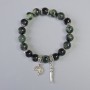 Bracelet with Ocean Jasper and Black Agate, smooth beads, diameter 10.5 mm, 10 mm +/- (stretch), length about 18 cm, with metal inserts