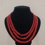 Three-strand Necklace of Natural Coral Coin Beads, diameter 8.5×4 mm, length 45-53 cm