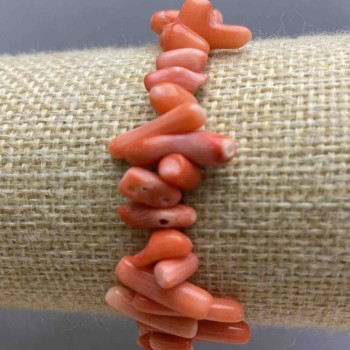 Pink Coral Bracelet with Natural Cylindrical Beads, diameter 9-17×4 mm +/- (stretch), length 18 cm+