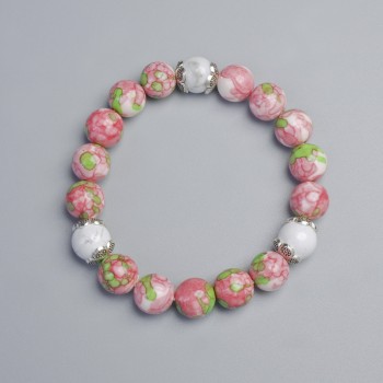 Bracelet 'Variscite' (synthetic acrylic) and White Agate (pressed), diameter 10 mm, 10.5 mm +/- (stretch), length 18 cm +/- with metal inserts
