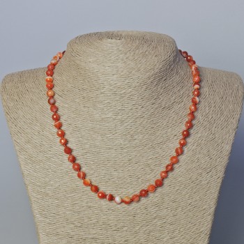 Beaded necklace with natural carnelian, faceted beads, 6 mm diameter, 45–48 cm long