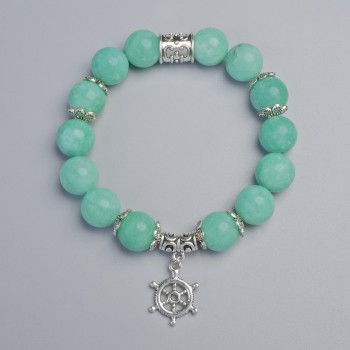Bracelet with Amazonite, smooth beads, diameter 12 mm ±, length 18 cm ±, with metal inserts