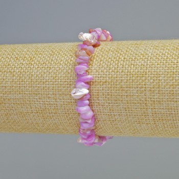 Toned Purple Mother-of-Pearl Chip Bracelet, 7 x 2.5 mm diameter ± (stretch), length 18 cm