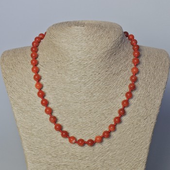 Carnelian Necklace, Natural Stone, Smooth Beads, 8 mm Diameter, 45–46 cm Length