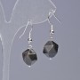 Earrings with Silvery Obsidian natural stone, faceted, diameter 10x12mm±, length 32mm±