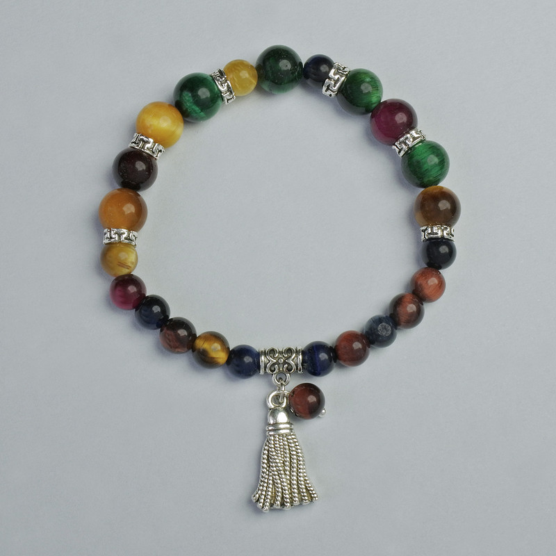 Cat's Eye Bracelet Assortment, 6mm diameter, 8mm± (stretch), length 18cm± with metal inserts