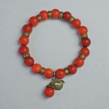 Bracelet Red Jasper (Pressed) Smooth Bead, 10 mm Diameter ± (Stretch), Length 18 cm ± With Metal Inserts