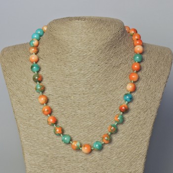 Necklace 'Variscite' (acrylic) orange, blue and white smooth beads, 10mm diameter, 45-51 cm length