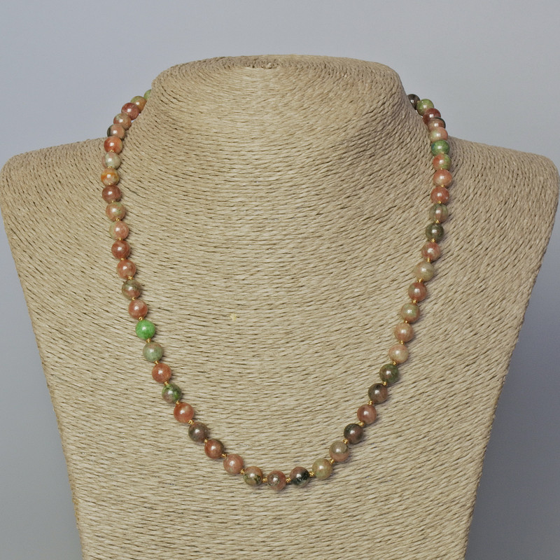 Watermelon Garnet Necklace, natural stone, smooth beads, 7 mm diameter, 45-49 cm length