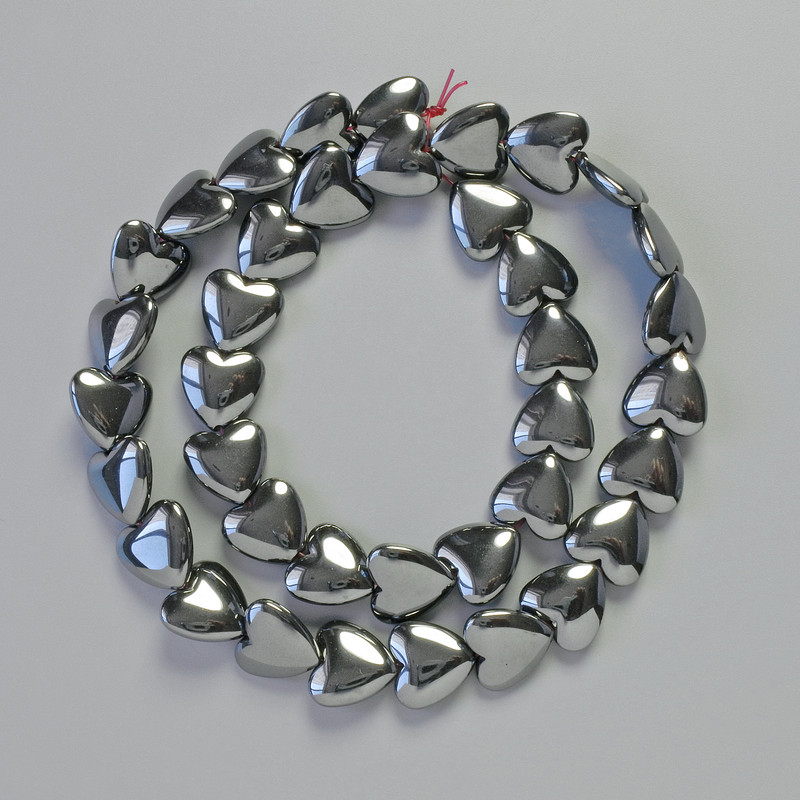 Hematite Heart Beads, Black, 10x10 mm, 41 cm Strand