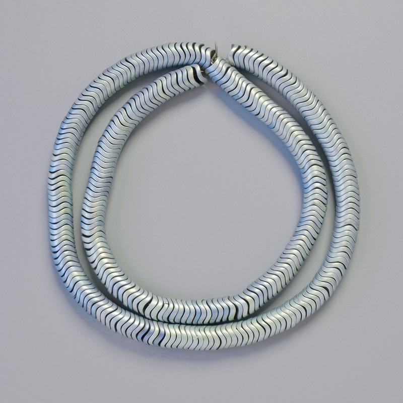 Hematite Beads, Rondelle, Wavy Surface, Rainbow Blue Matte, 6x1 mm, 42 cm Strand