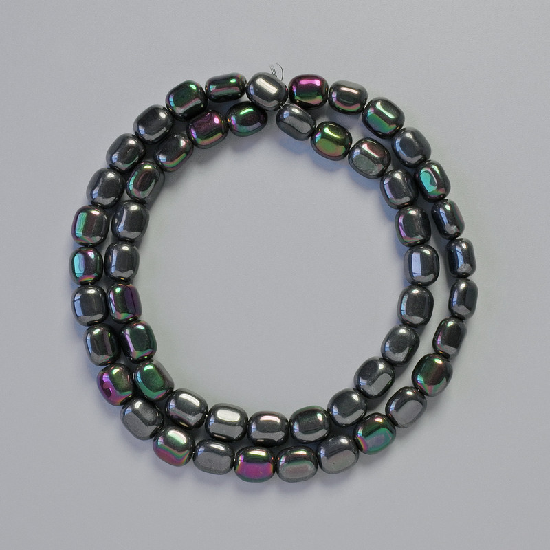 Hematite Beads Oval, Black Chameleon Color, 7x7 mm Diameter, 40 cm Length, Strand