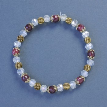Bracelet with rubellite and Czech glass, faceted bead, 6 mm diameter, 18 cm length, stretch