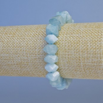Faceted Aquamarine Bracelet, Rondelle Beads, 10×6 mm, 18 cm, Stretch, Handmade