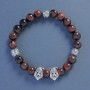 Bull's Eye Bracelet with Lion Inlay, Smooth Beads, 9 mm Diameter, 18 cm Length, Stretch
