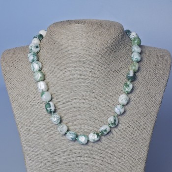 Moss Agate Necklace, Natural Stone, Faceted Beads, diameter 10 mm, length 48 cm