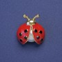 Ladybug brooch, red enamel, black crystals with a pearl, gold-tone metal, 23x21mm+