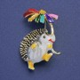 Brooch Hedgehog with a colorful flower, white enamel, gold-tone metal, 28×32 mm +
