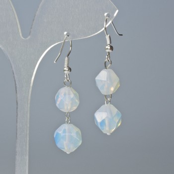 Moonstone Earrings, Faceted, Diameters 10x9 mm and 12x11 mm, length approx. 4 cm, with hooks