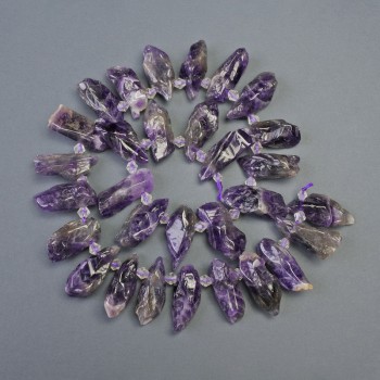 Amethyst Beads Natural Stone Nuggets with Seed Beads, Assorted Sizes, Diameters 8x12x26 mm, Length 40 cm on Thread