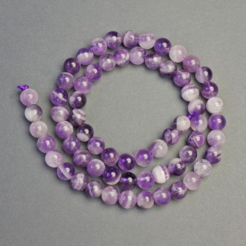 Amethyst Chevron Beads on Thread, Natural Stone, Smooth Bead, 6 mm diameter, 39 cm length